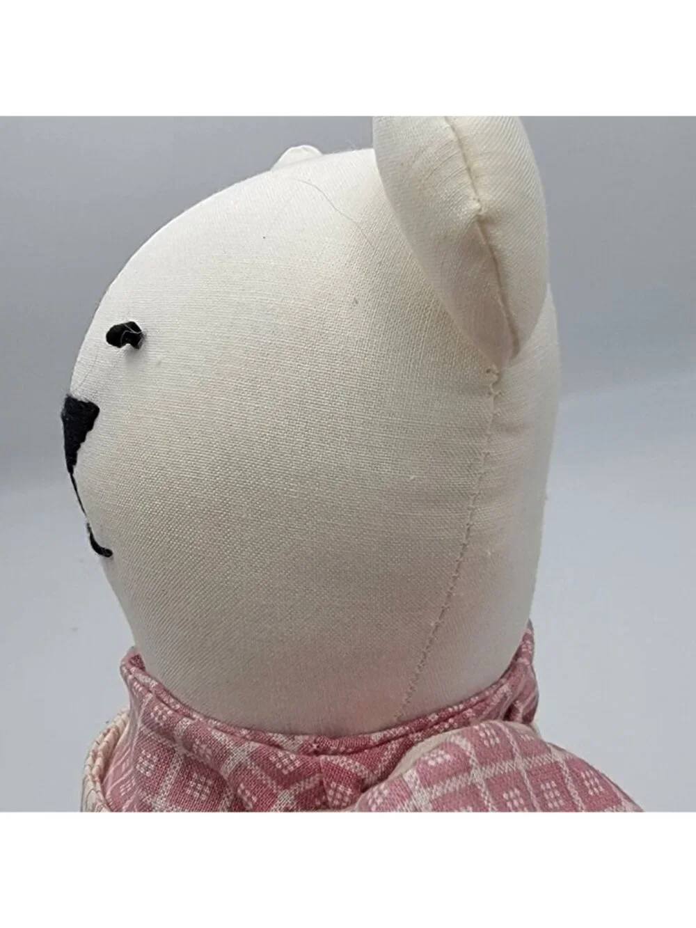 Vtg 1991 Grannycore Handmade Fabric OOAK Plush Teddy Bear in Striped Overalls